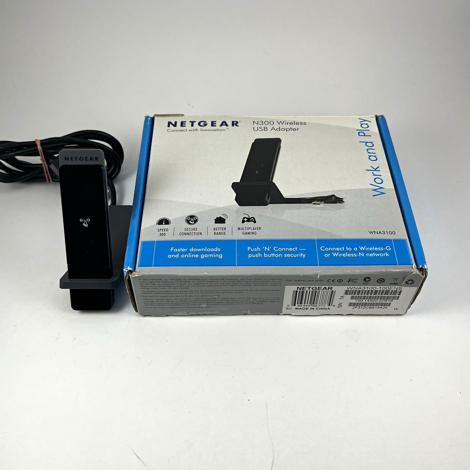 NETGEAR WNA3100 N300 Wireless-N USB 2.0 Wi-Fi Adapter for PC, Black