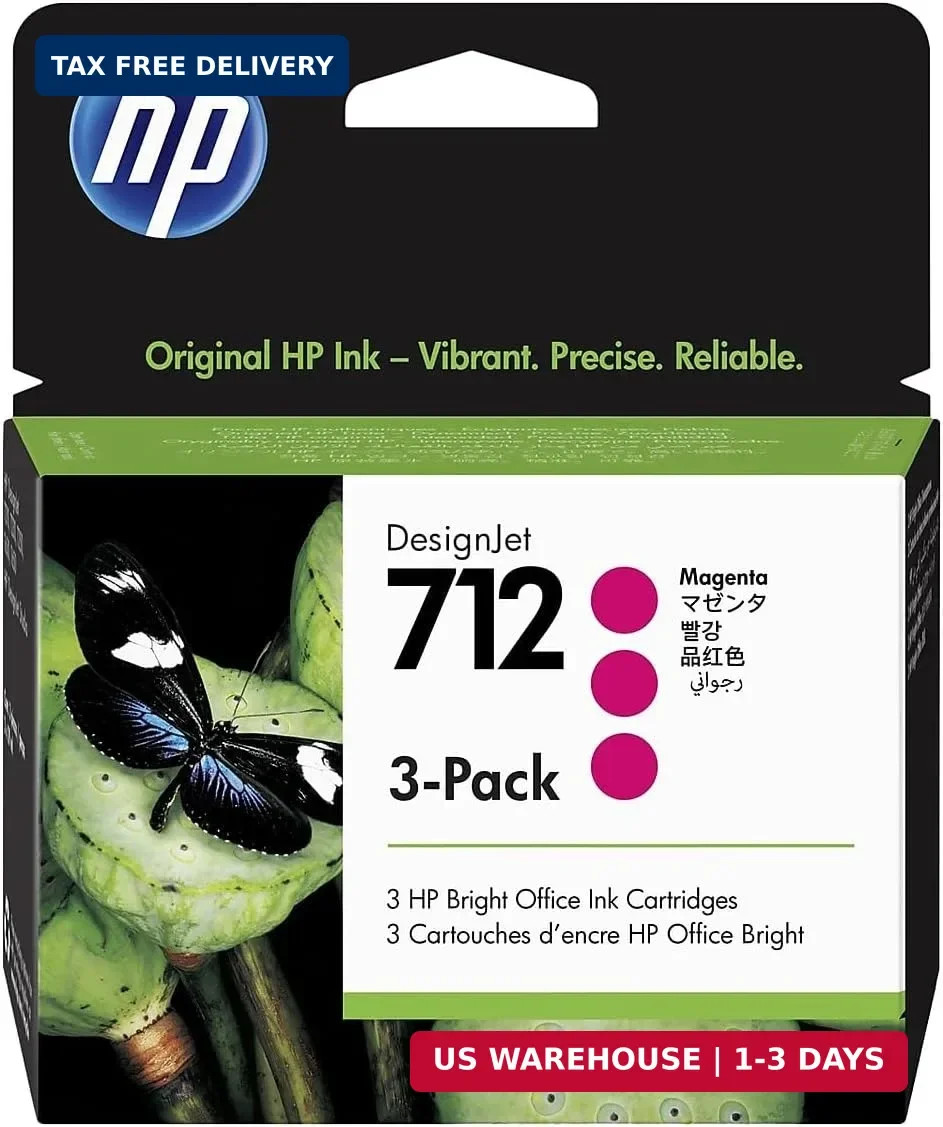 HP 712 Magenta 29-ml 3-Pack Ink Cartridges (3ED78A) for DesignJet T650, T630, T2