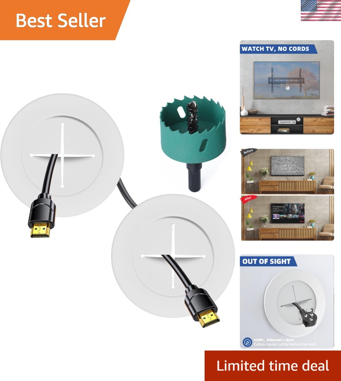 Modern TV Wire Hider Kit with Pass-Throughs & Drill Attachment – Clean Décor
