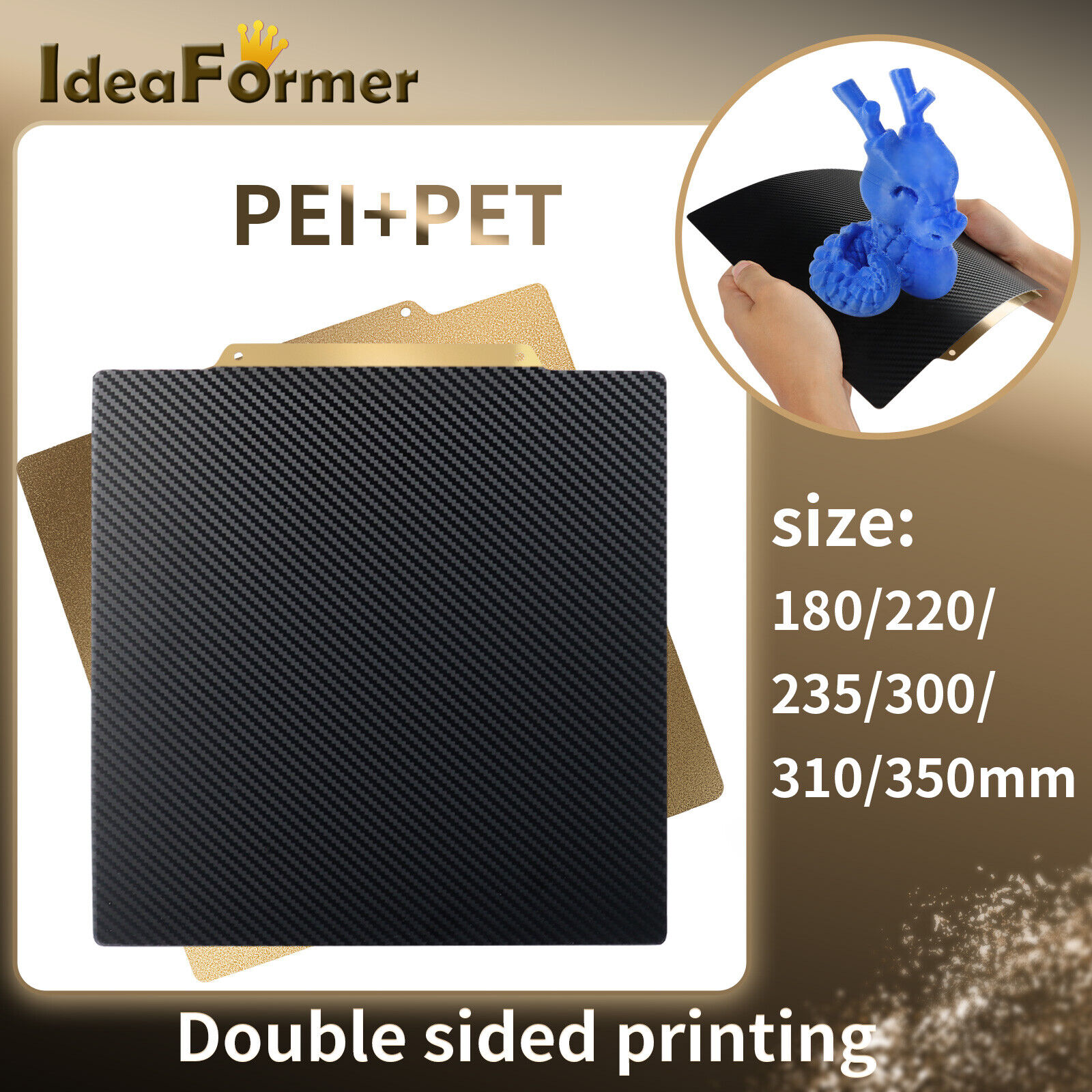 IdeaFormer Double Sided PET+PEI Spring Steel Sheet for Ender 3/5/Pro/CR10 etc