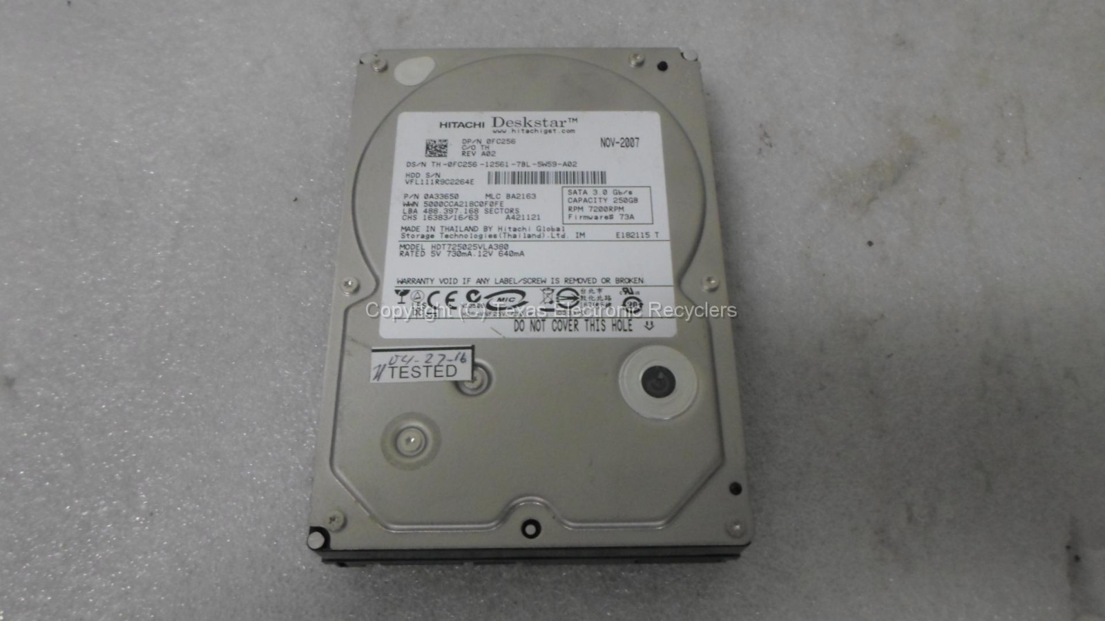 Hitachi Dell HDT725025VLA380 0FC256 0A33650 250GB 7200RPM SATA Hard Drive 