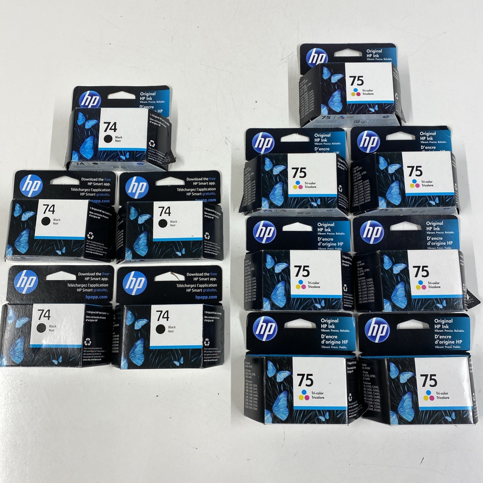 LOT x12 Genuine HP Ink Cartridge 74 Black 75 Tri-Color OEM CB335WN CB337WN