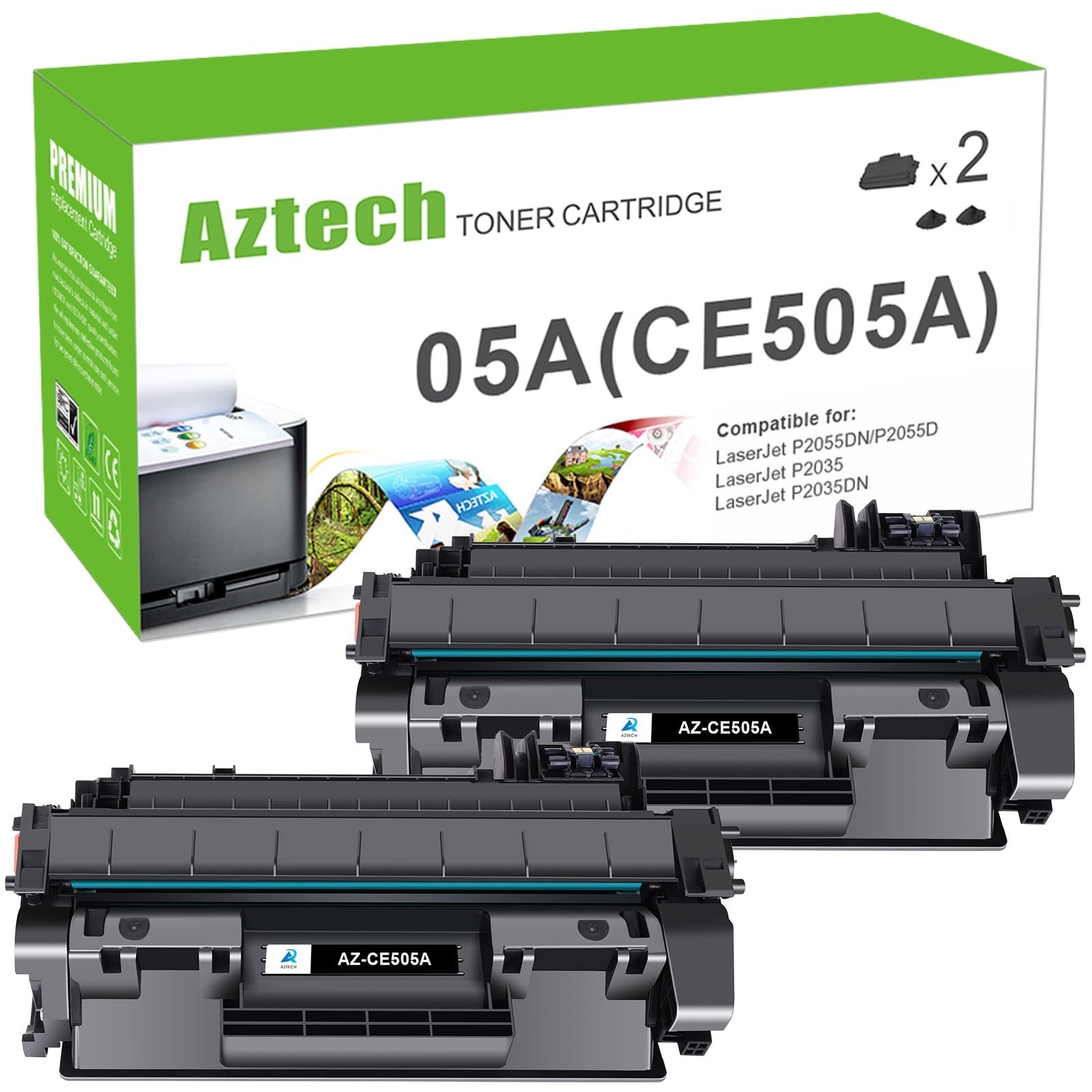 Aztech CE505A Toner Cartridge Replacement for HP P2035 P2035N P2055DN (2 Black)