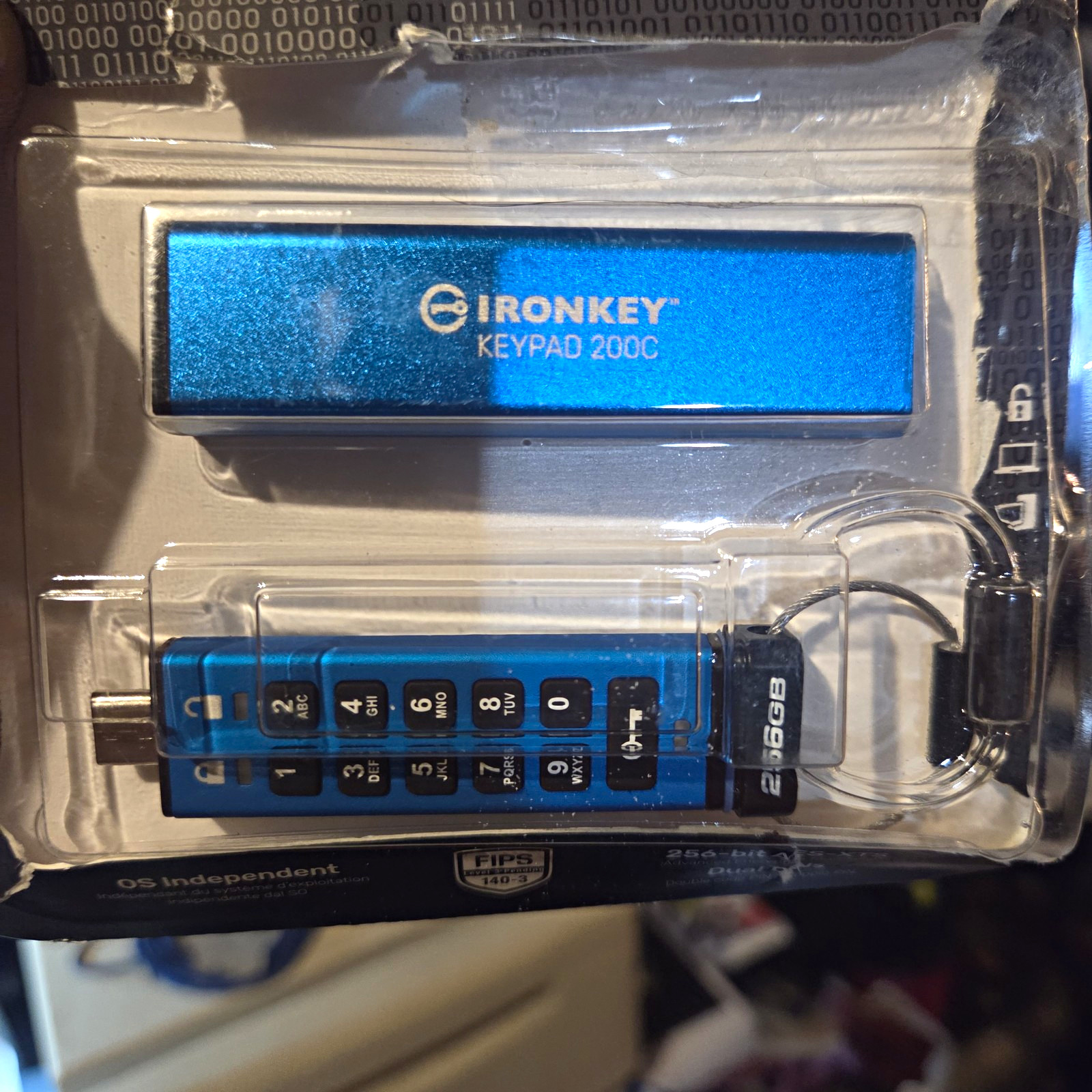 Kingston IronKey Keypad 200C 256GB USB-C Encrypted Flash Drive Blue/Black