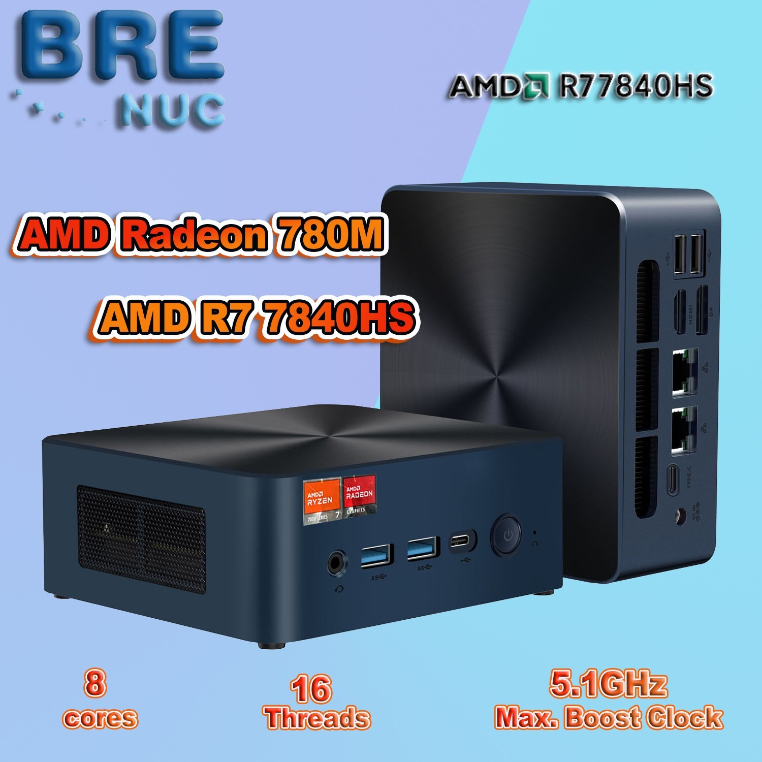 BRENUC N7P Mini PC AMD Ryzen 7 7840HS 16GB DDR5 1TB NVMe SSD Gaming Creation