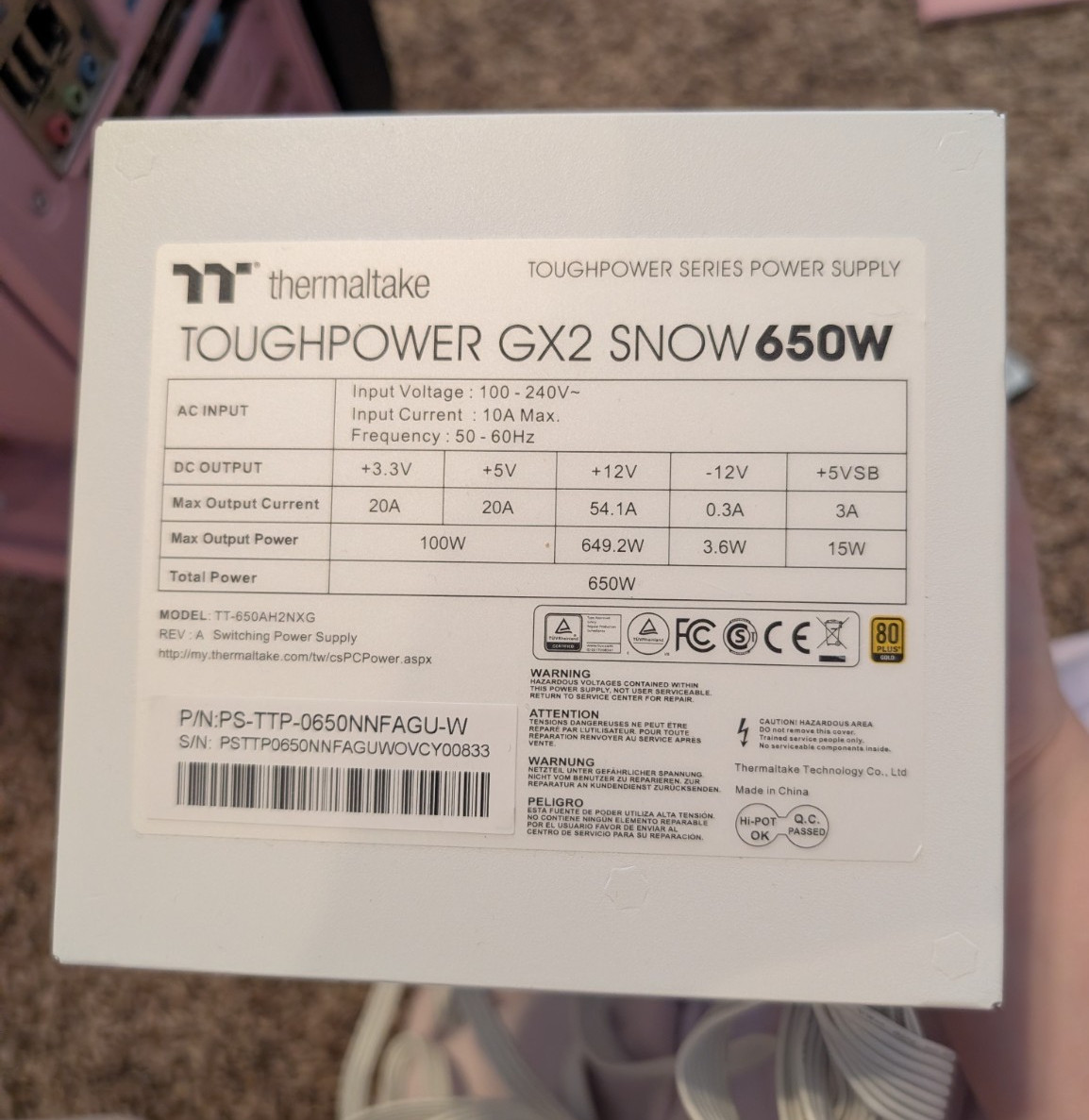 Thermaltake Toughpower GX2 Snow 650W ATX Non-Modular PSU White 20+4 Pin
