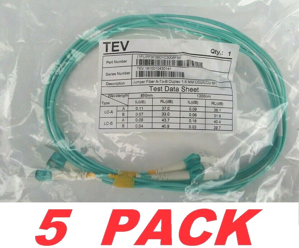 TEV  Jumper Fiber Cable A to B Duplex 1.6MM LCU / LCU 6-ft (5 PACK)