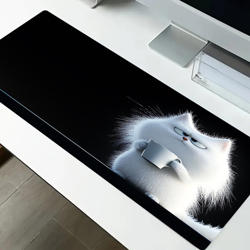 1pc 2D Flat,Large Gaming Desk Mat Featuring a Cat And Coffee Design, Suitable
