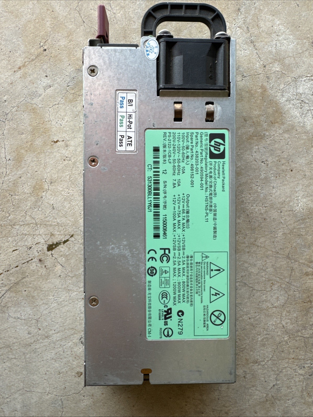 Pre-owned Switching Power Supply HSTNS-PL 11 12V 100A 1200W