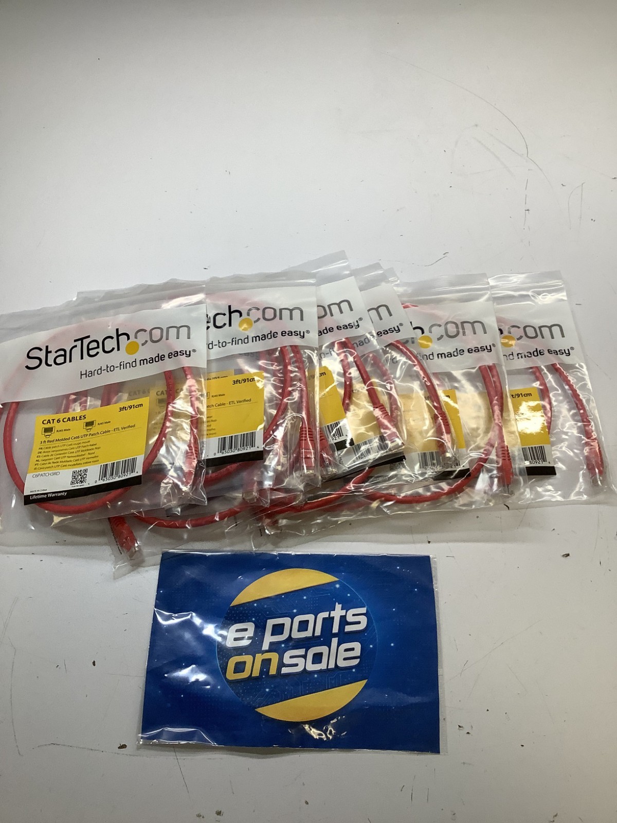 (Lot of 6) StarTech C6PATCH3RD 3ft/91cm Cat6 UTP Patch Cable, Red RB SH4
