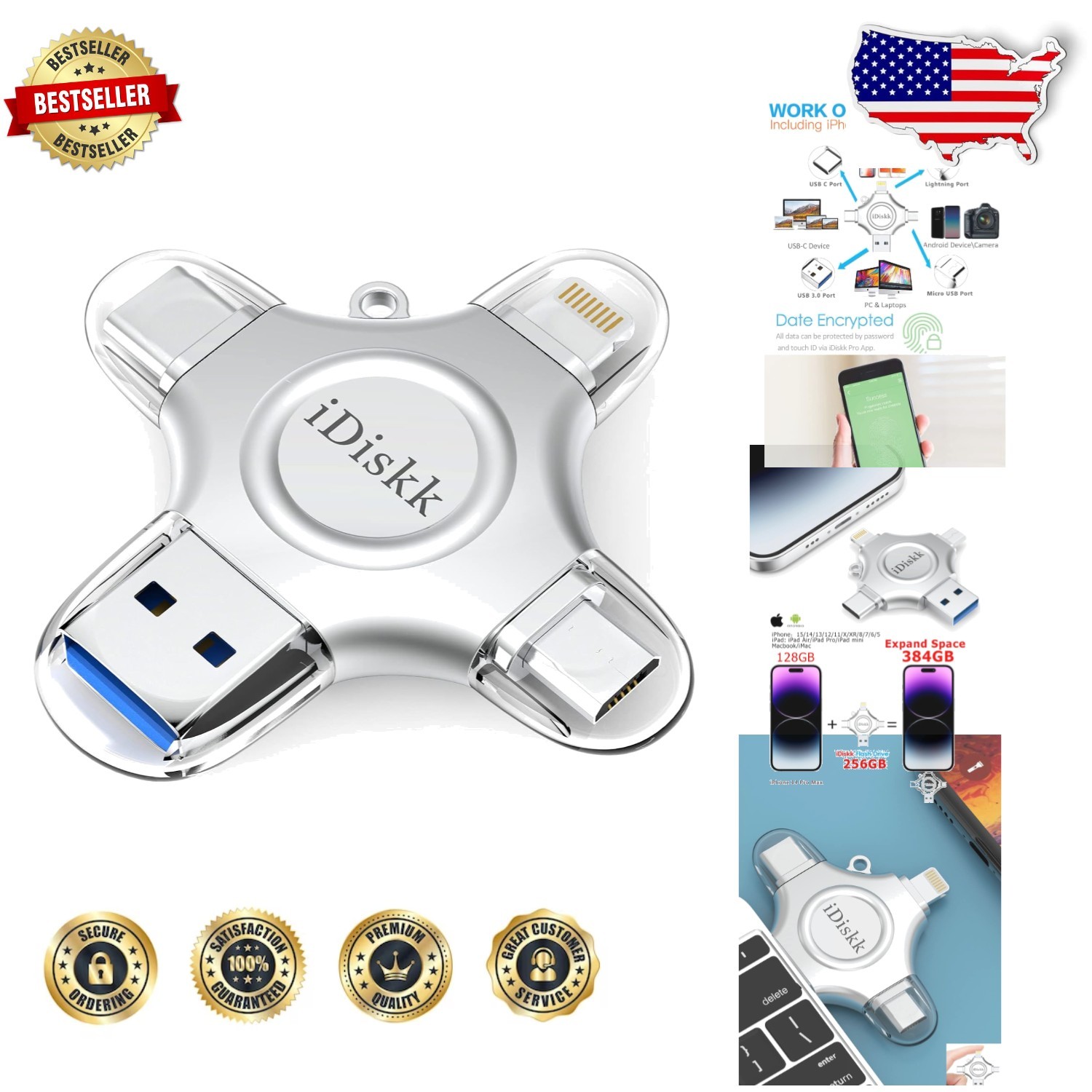 256GB iPhone Memory Stick MFi Certified Auto Photo Backup USB 3.0