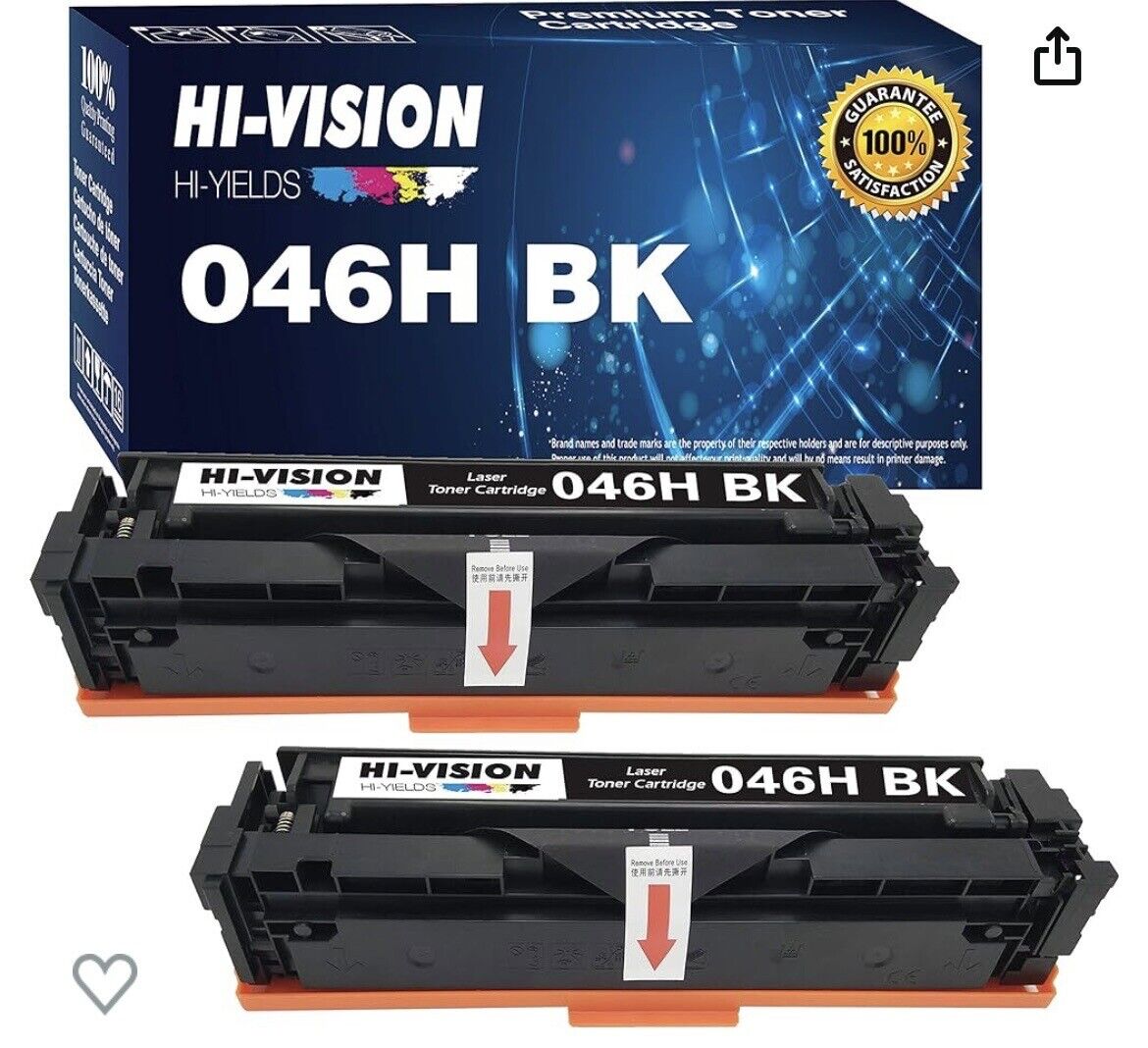 2 Pack HI-Vision Compatible 046 CRG-046 046H Black Toner 