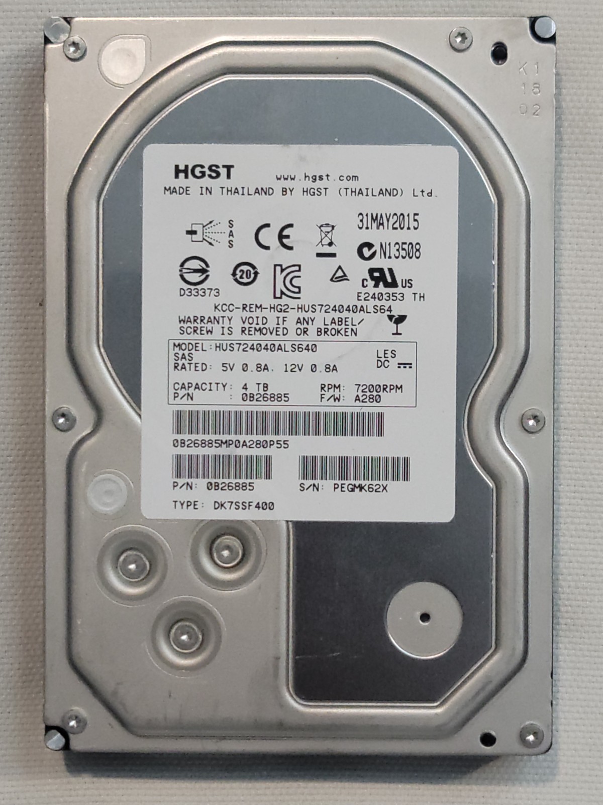 HGST Ultrastar 7K4000 4TB 7.2K RPM SAS 6Gb/s 64MB 3.5" SERVER Enterprise HDD