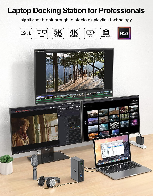 GRAY - IVIIN 4K@60Hz Quadruple Display 19-in-1 Laptop USB-C Docking Station