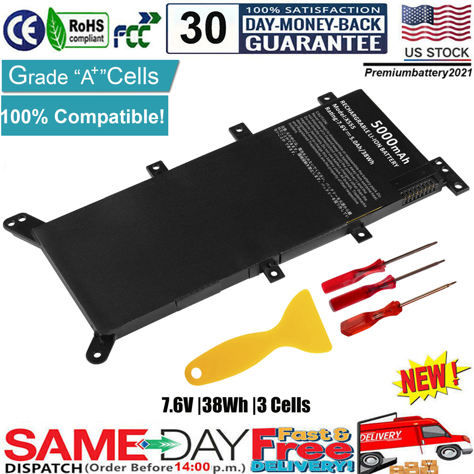 C21N1347 Laptop Battery for Asus X555 X555L X555LA X555LD X555LN 7.6V 5000mAh US