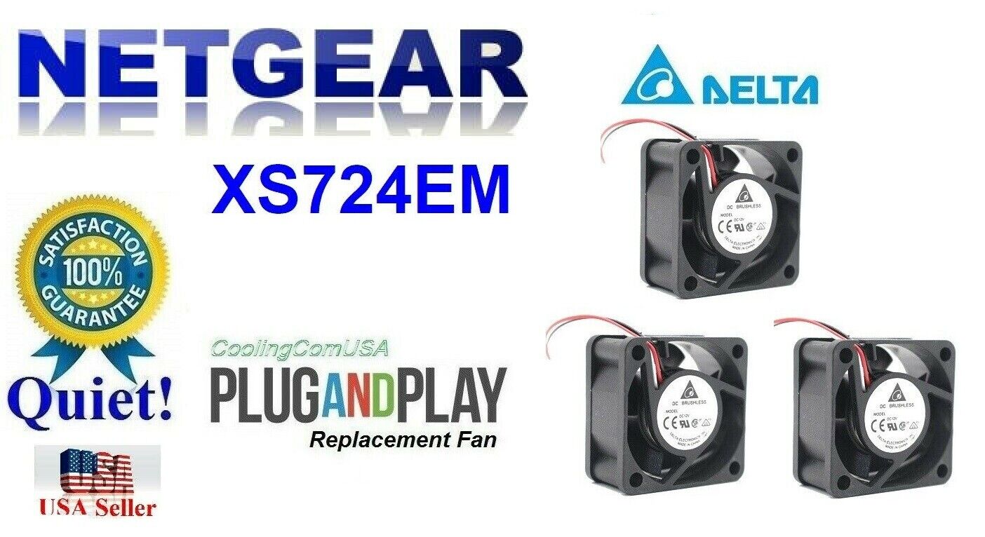 Pack of 3x new Quiet Fans for NETGEAR XS724EM Gigabit Smart Switch (24dBA Noise)
