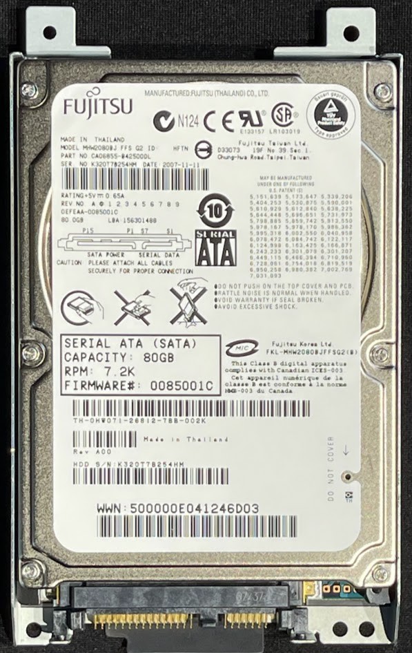 Dell / Fujitsu 80GB 7200RPM 2.5" SATA HDD / MHW2080BJ / HW071 / TR227