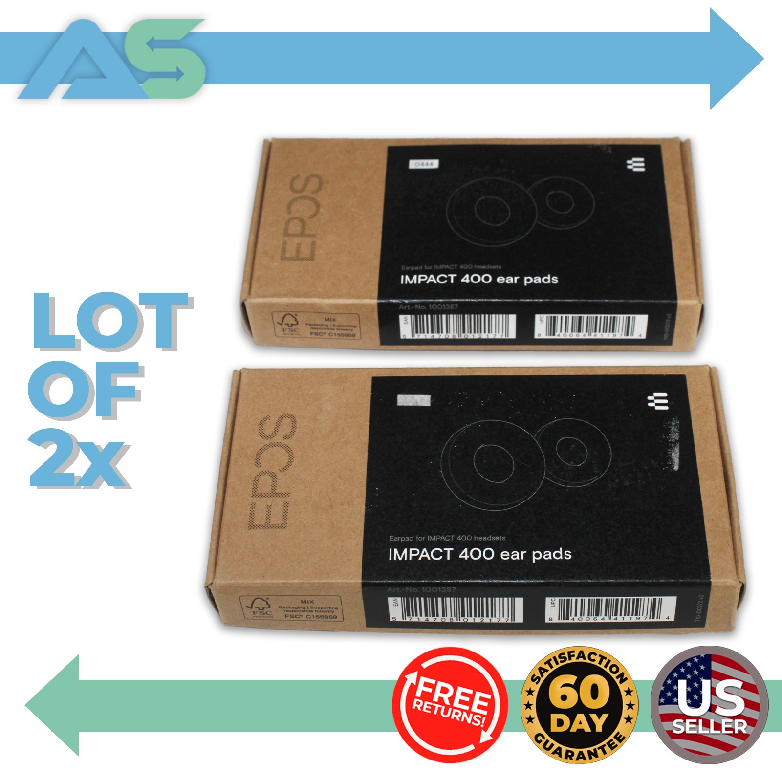 Lot of 2 EPOS Replacement Earpads Black for EPOS Impact 400 Headsets | 1001387