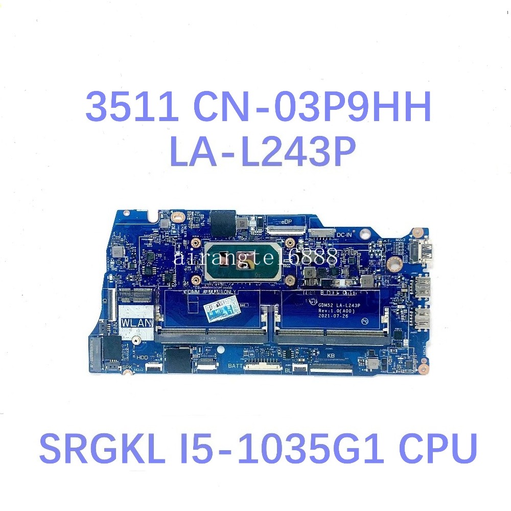 LA-L243P For DELL 15 3511 Motherboard With SRGKL I5-1035G1 CPU CN-0R6R3H 0R6R3H