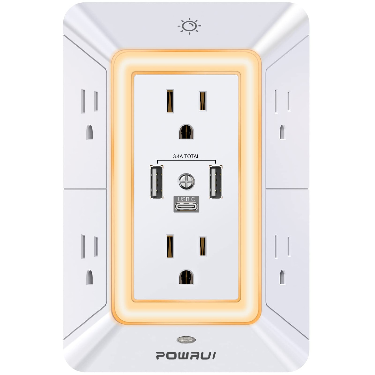 Powrui Multi Plug 6 Outlet Surge Protector Extender 3 Usb Ports 1 Usb C And