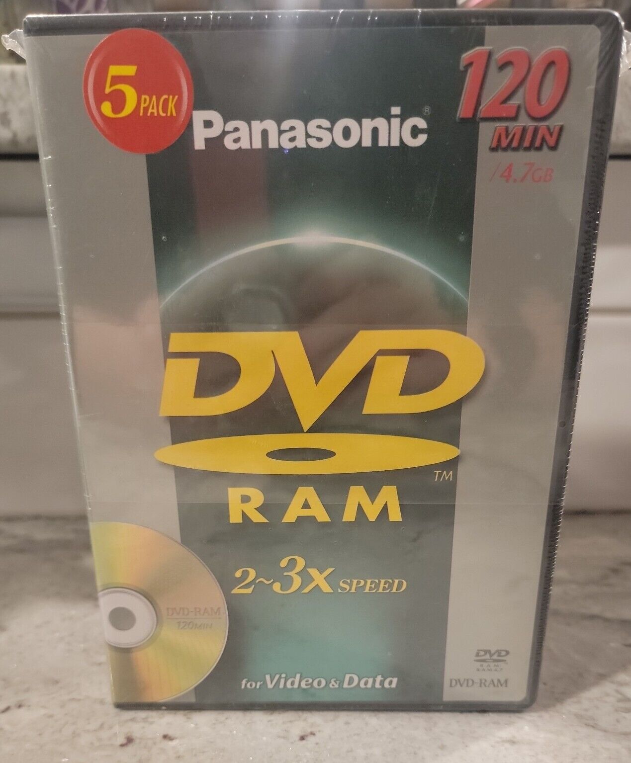 5 Pack PANASONIC LM-AT12020LU5 DVD Ram Discs 2-3X Speed 120 Minute 4.7GB