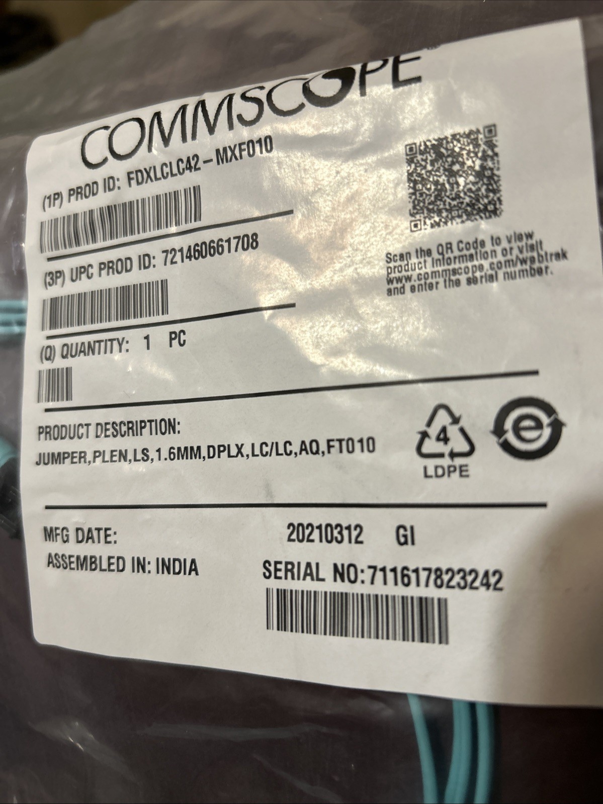 CommScope FDXLCSC42-MXF010 Fiber Patch Cord . BRAND NEW-Lot Of 2