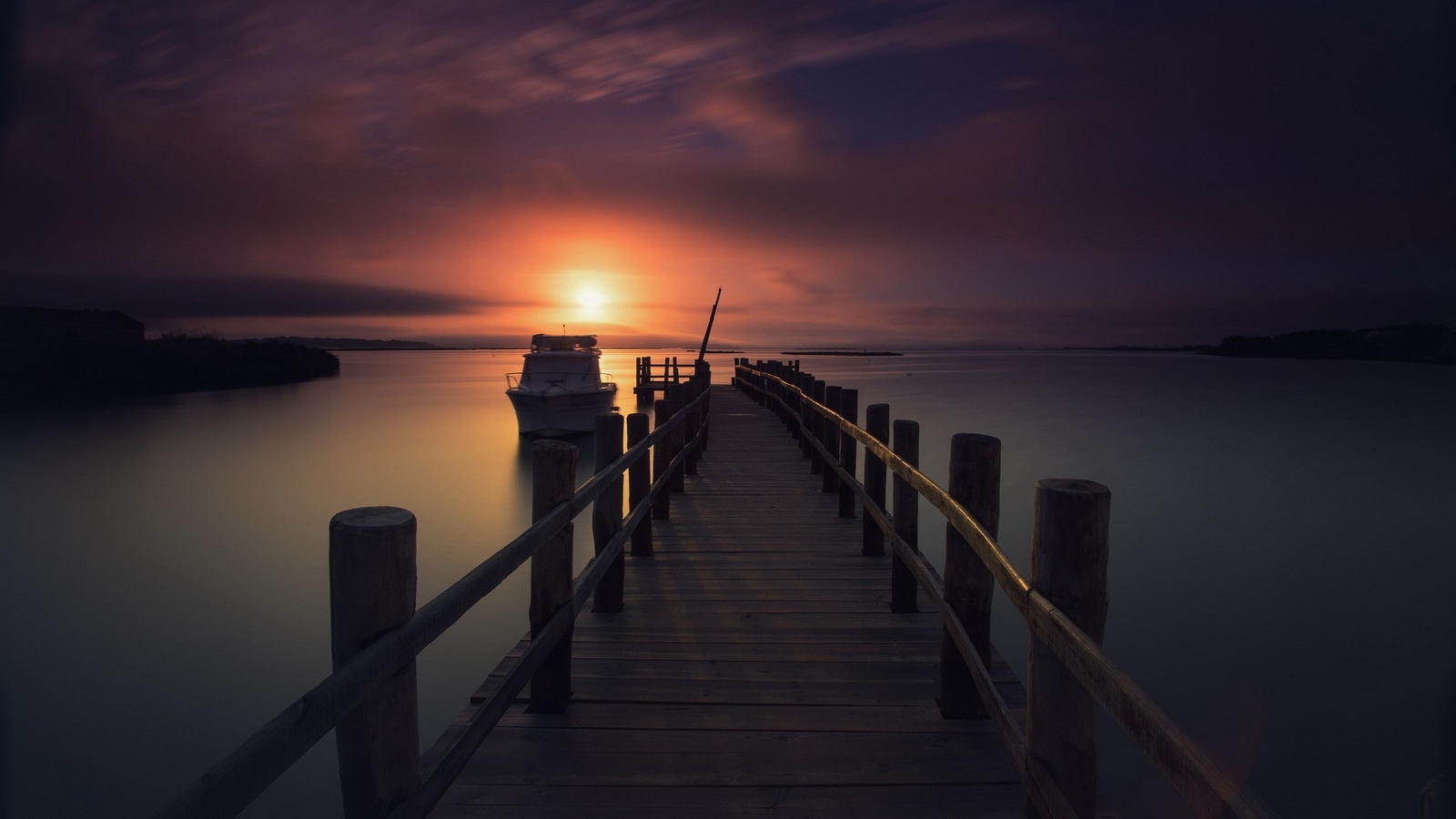 Landscape pier sunset boat lake vehicle calm waters sky Custom Gaming Mat Desk