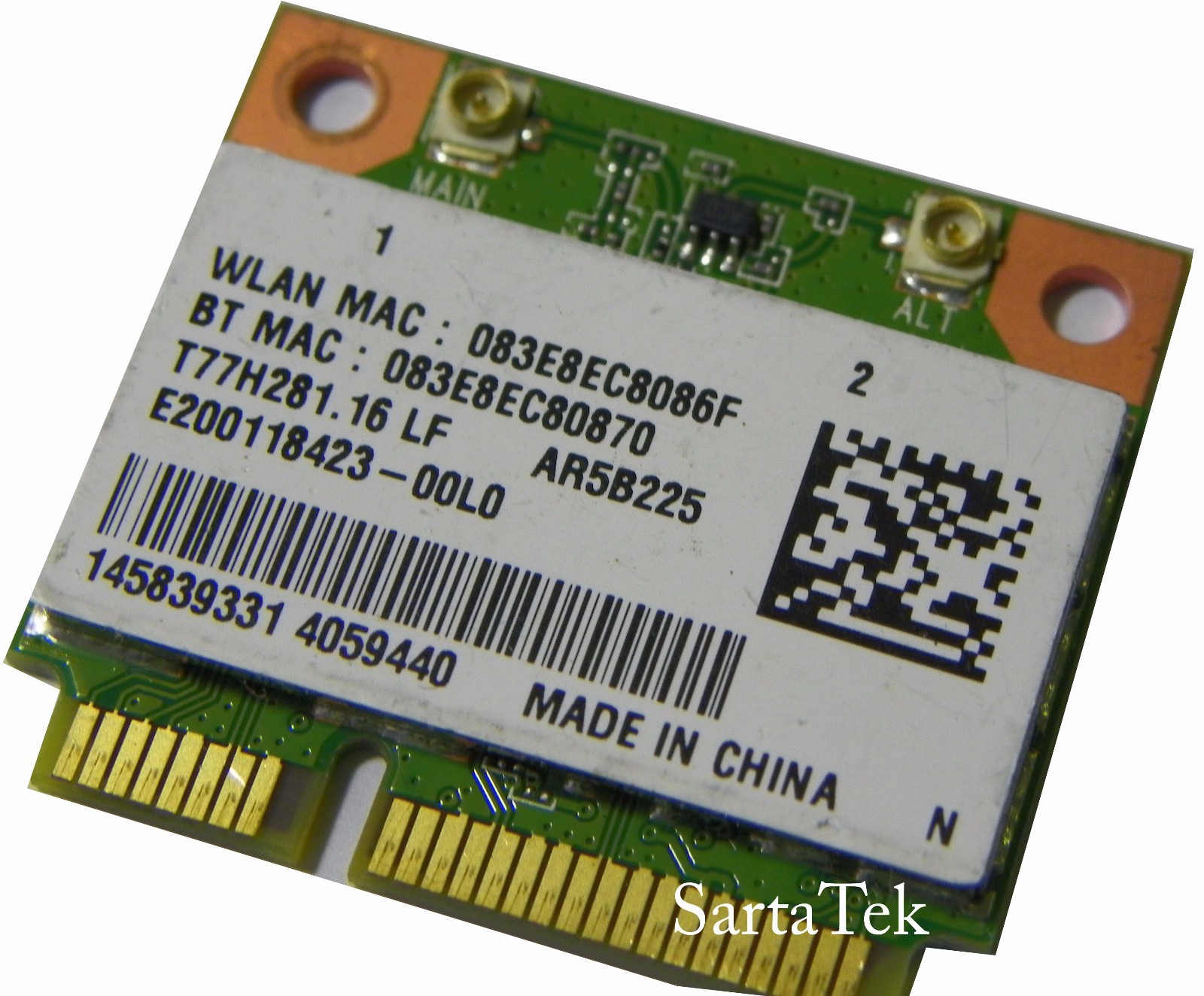 Sony OEM 145839331 b/g/n WLAN Bluetooth PCIe Half AR5B225 T77H281