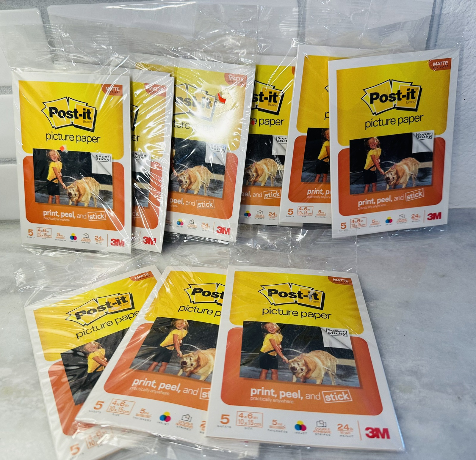 3M Post-it Matte Print Peel Stick Photo Paper Ink Jet 4x6 5 Sheets Lot Of 9 Pks