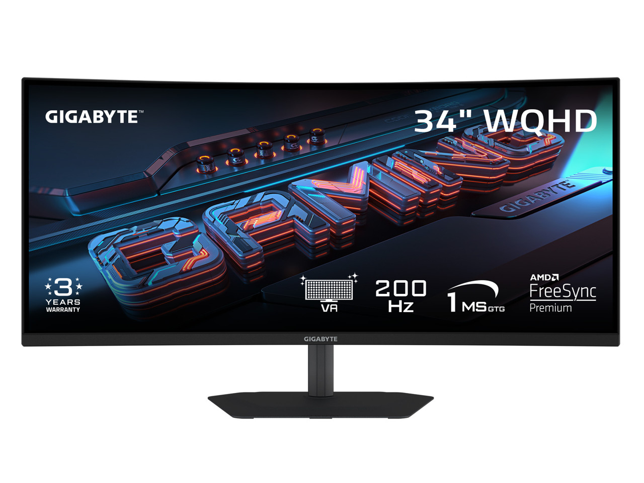 GIGABYTE 34 inch QHD 2K 1440P 200Hz AMD FreeSync Premium HDR400 Built-in Speaker
