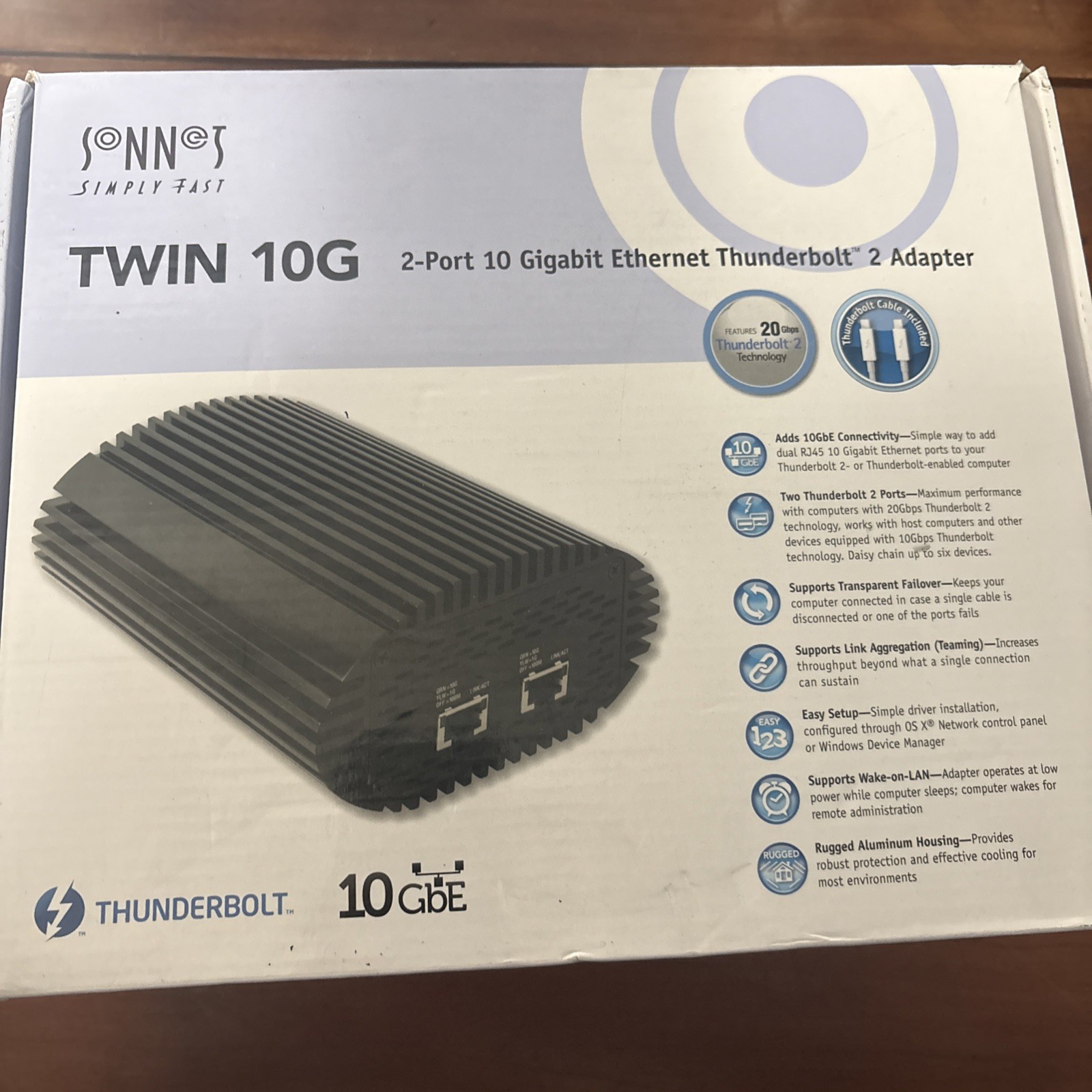 Sonnet TWIN10G-TB2 - 2-Port 10 Gigabit Ethernet Thunderbolt 2 Adapter - Open Box
