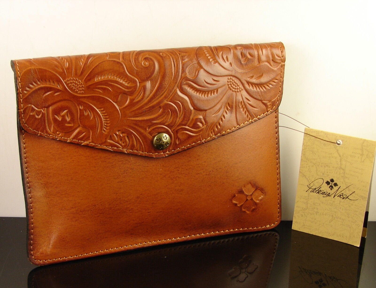 Patricia Nash Burnished Tooled Italian Leather Mini Tech iPad Portfolio NWT 