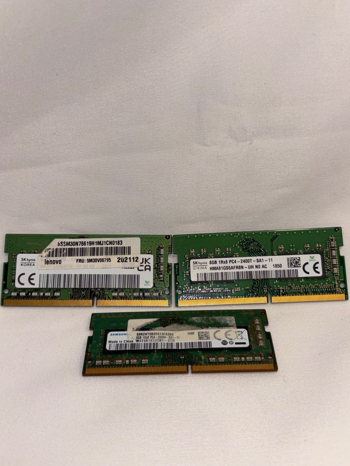 Lot of 3 Mixed Brands 8GB 1Rx8 RAM - Samsung/SK hynix