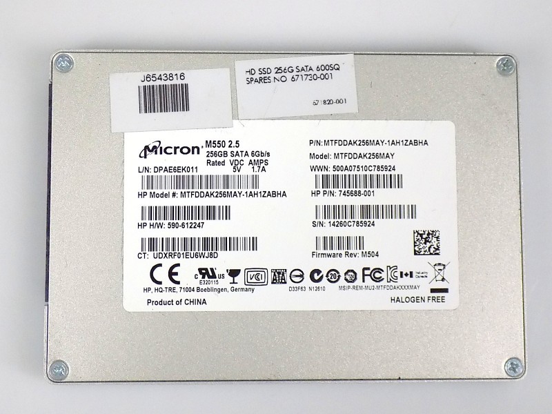256GB HP 671730-001 Micron M550 SATA 6.0Gbps SSD 2.5 inch Hard Drive