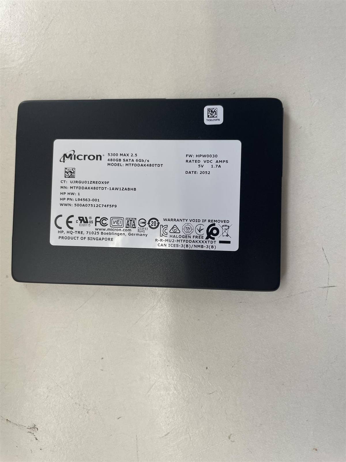HP M20322-001 Micron 5300 2.5 480GB SSD Hard Drive SATA MTFDDAK480TDT
