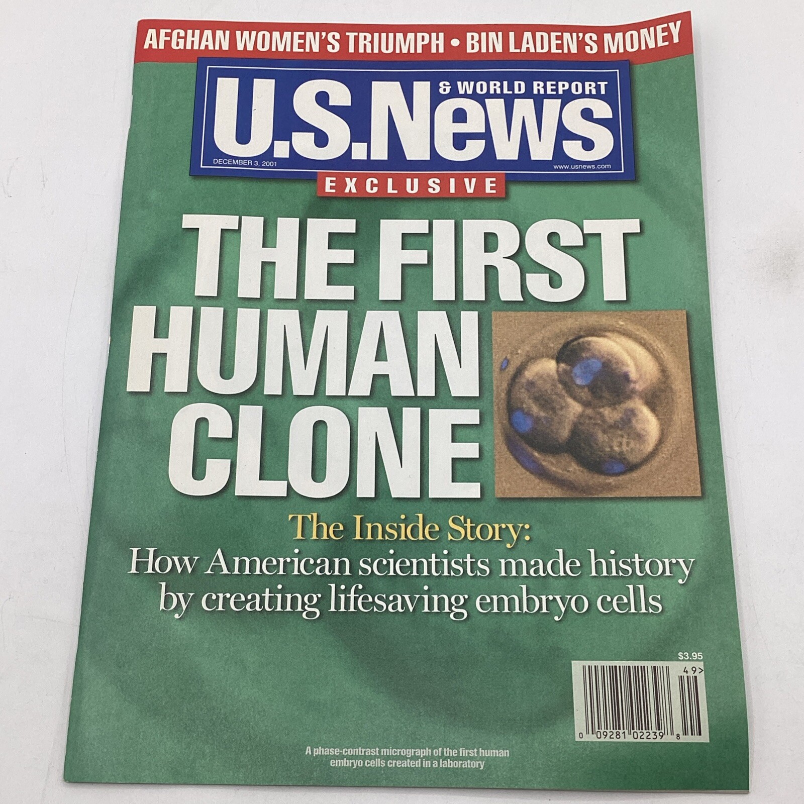 US News & World Report Exclusive 2001 1st Human Clone, Lifesaving Embryo Cells