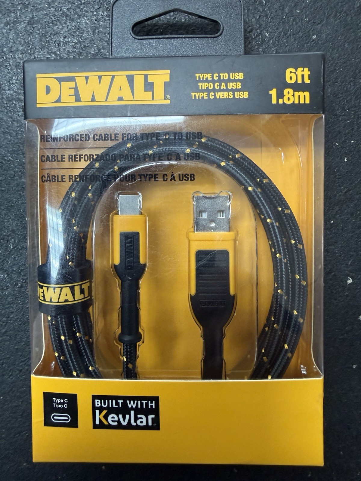 DeWalt USB-C to USB-C Reinforced Braided Cable 6 ft. Made w/ Kevlar DXMA1311348