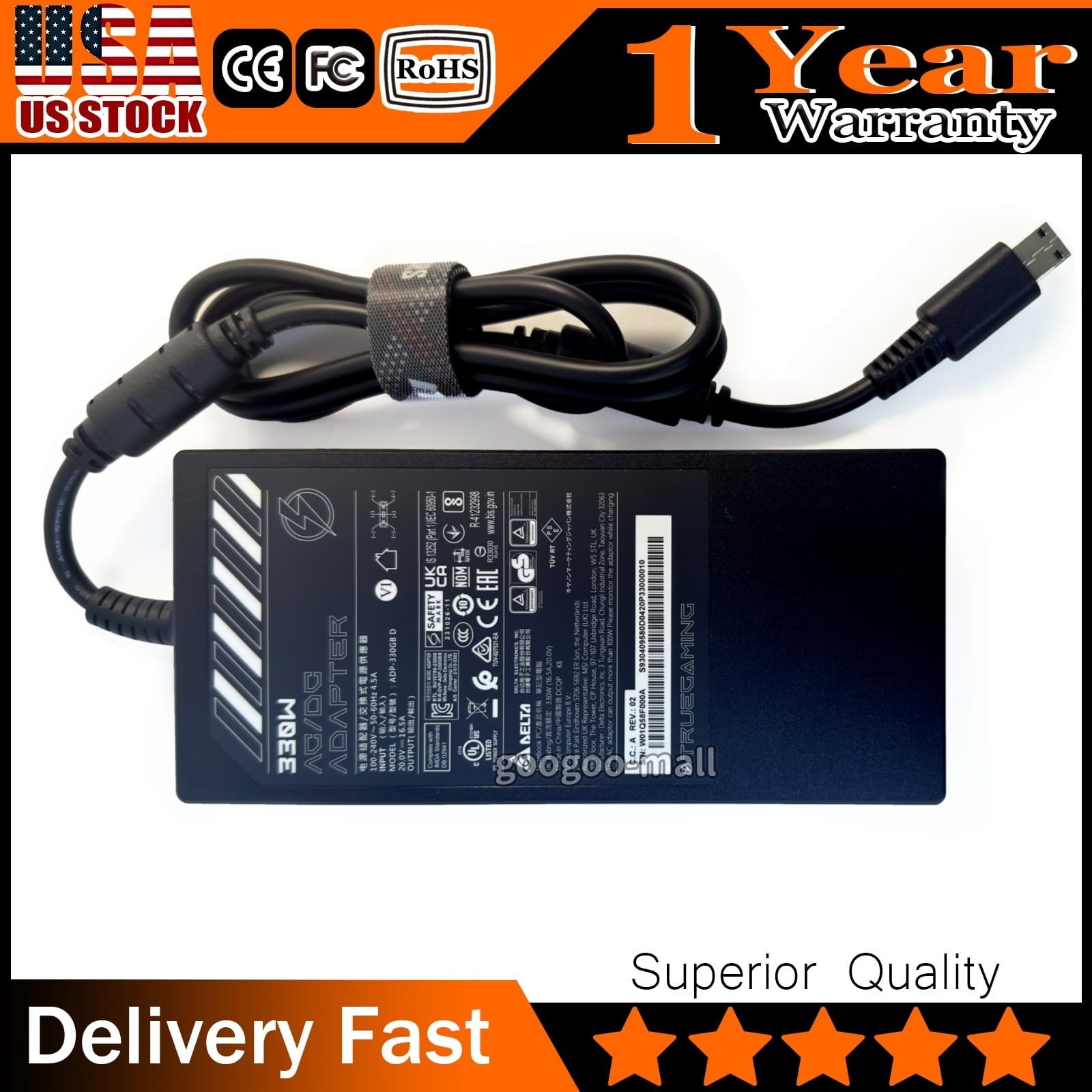Genuine 330W ADP-330GB D AC Adapter Charger For MSI Vector 16 HX AI A2XWJG-480US