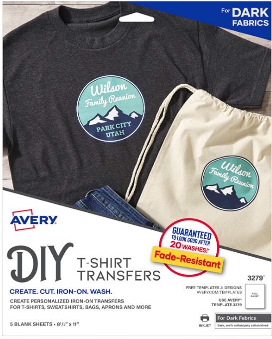 AVERY Printable Heat Transfer Paper for Dark Fabrics, 8.5" x 11", Inkjet Printer