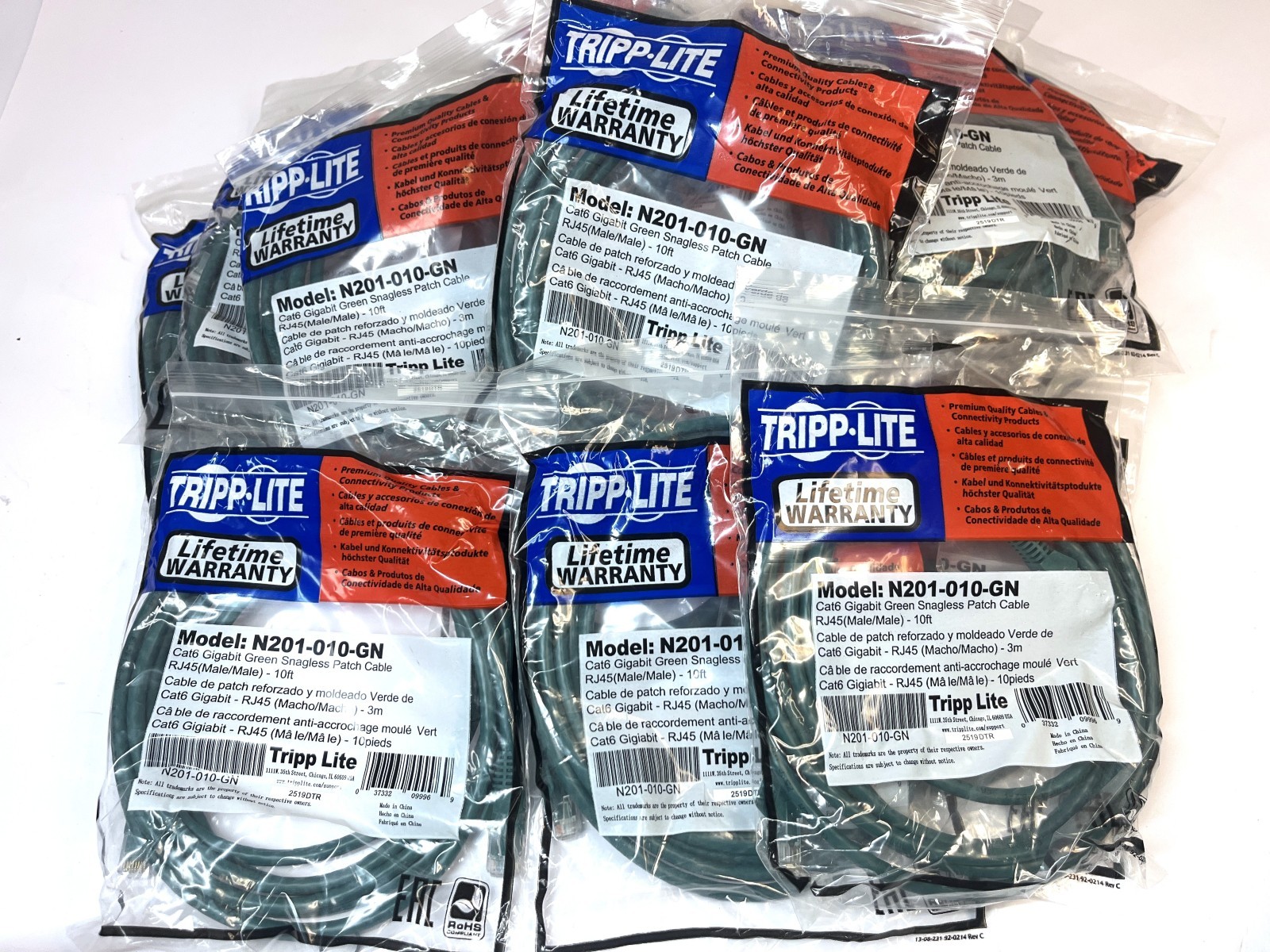 20 x Tripp Lite 10 Feet Cat 6 N201-010-GN Cat6 Green Ethernet Patch Cables  NEW