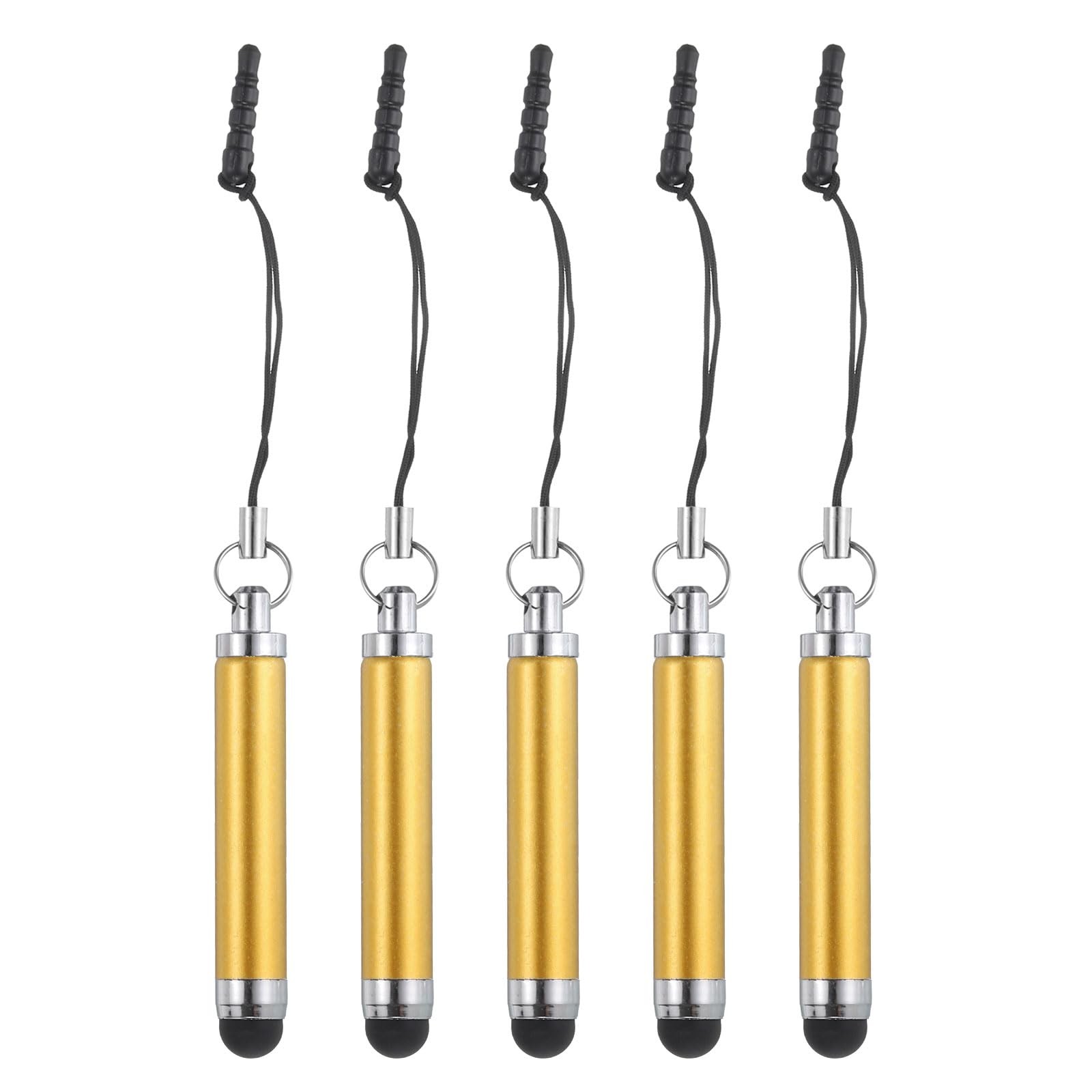 MECCANIXITY 5pcs Metallic Stylus Pen Retractable Aluminum Alloy Mini Yellow 