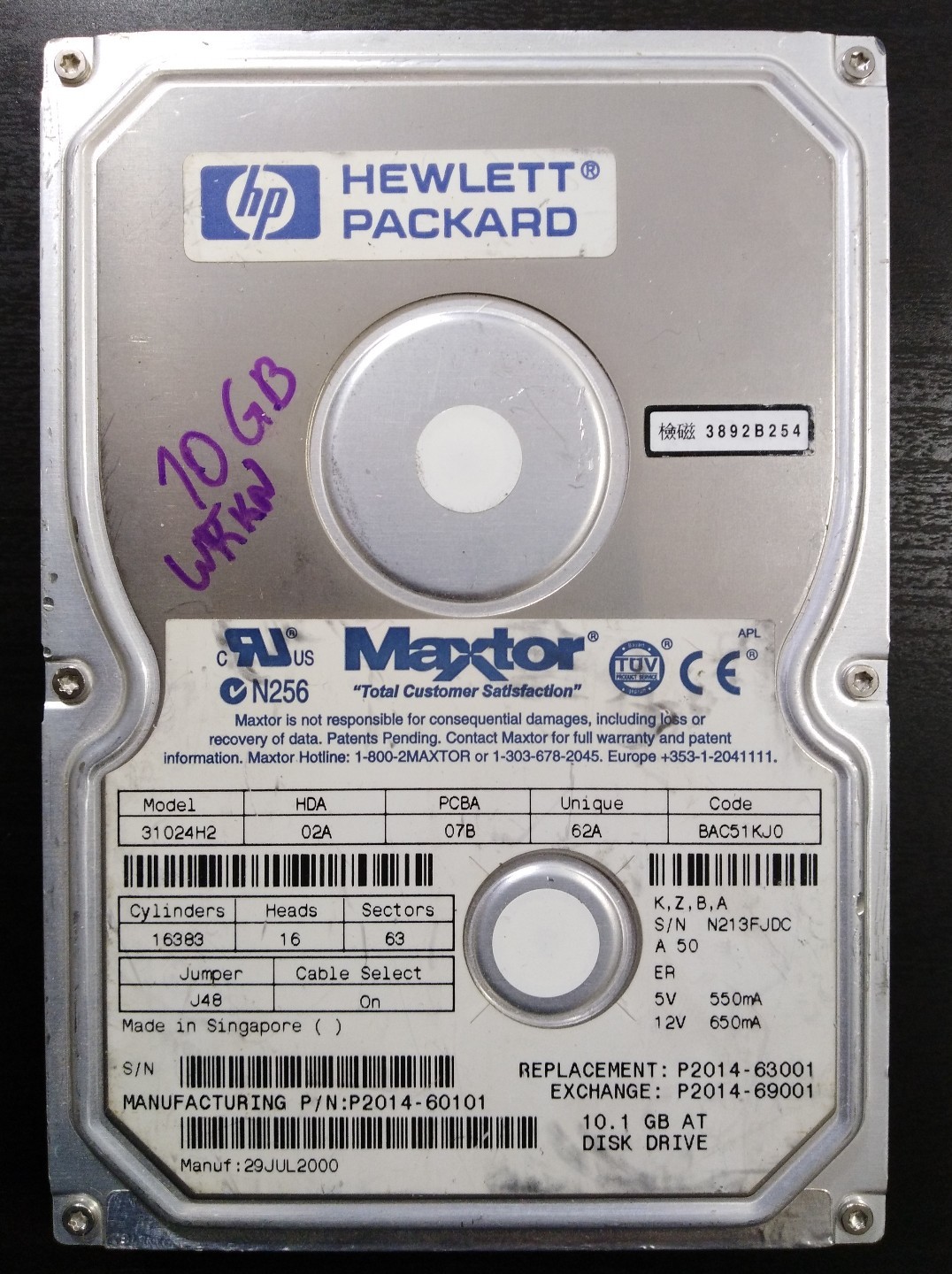 Maxtor 31024H2 10.1GB HP P2014-60101 63001 69001 5400RPM IDE Hard Drive TESTED