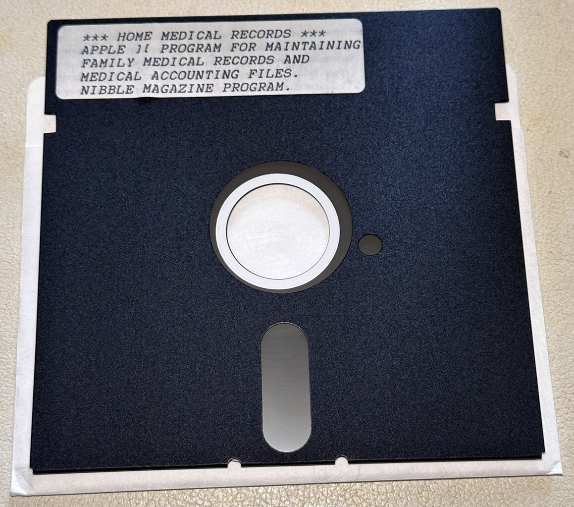 Apple II Home Medical Records & Nibble Magazine Trivia Programs 5.25” Floppy
