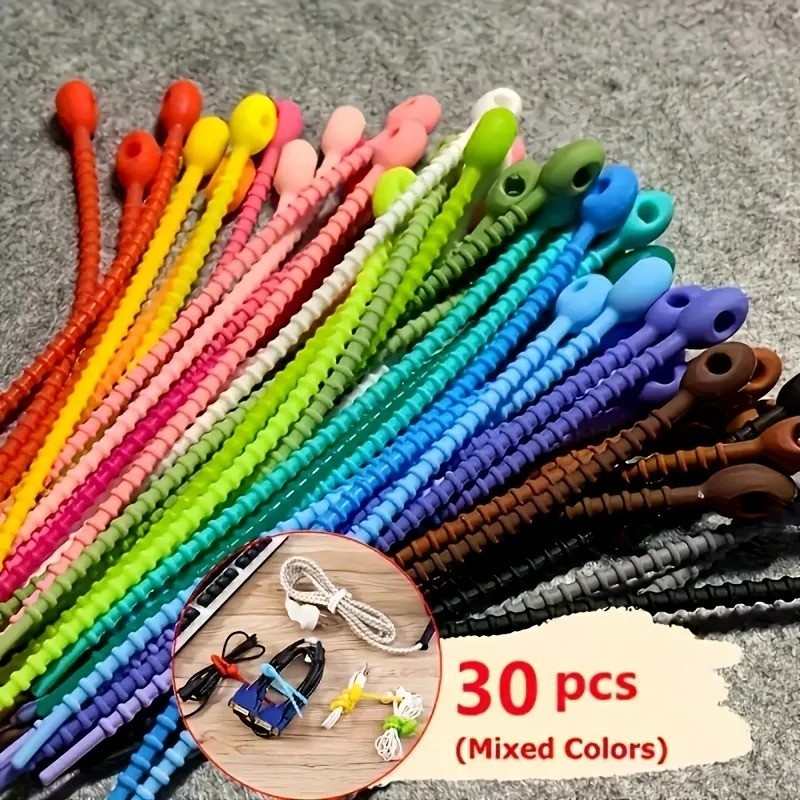 Silicone Reusable Cable Organizer Tie Wire Management Clip Cord Holder Strap