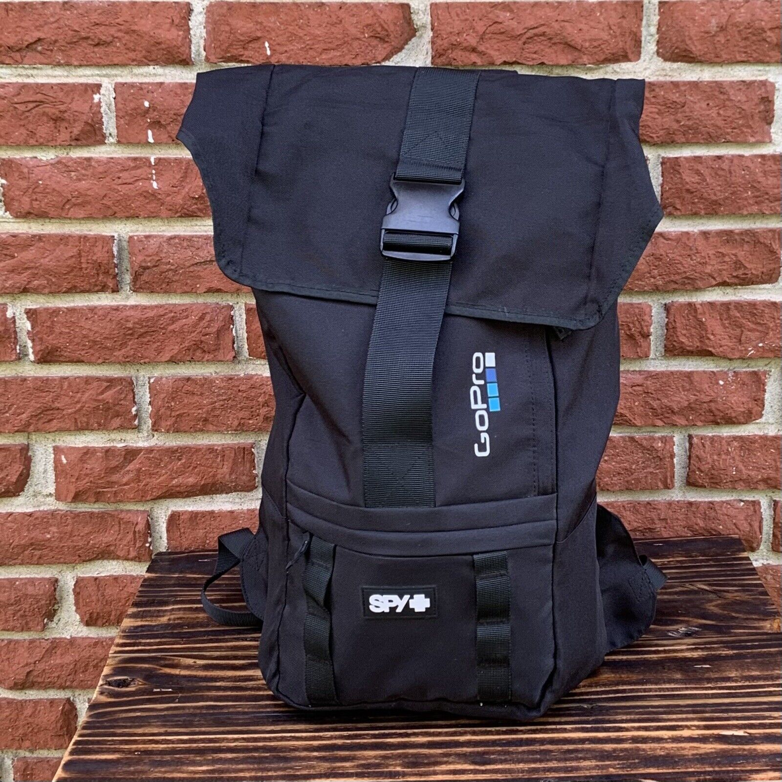 SPY Voyager Roll Top Black Influencer Tech Computer Travel Gopro Logo Backpack