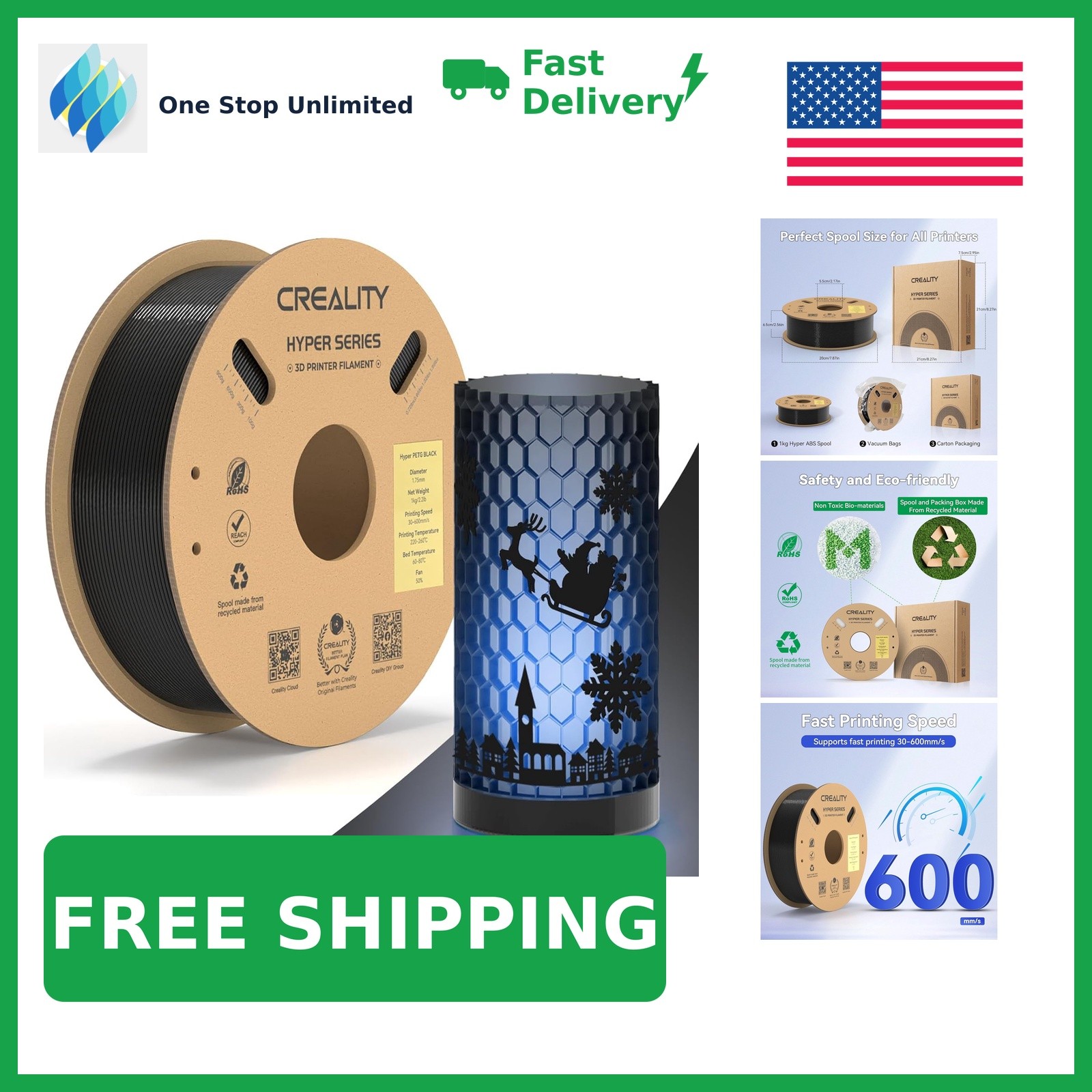 Creality Black Hyper PETG Filament 1.75mm 1kg