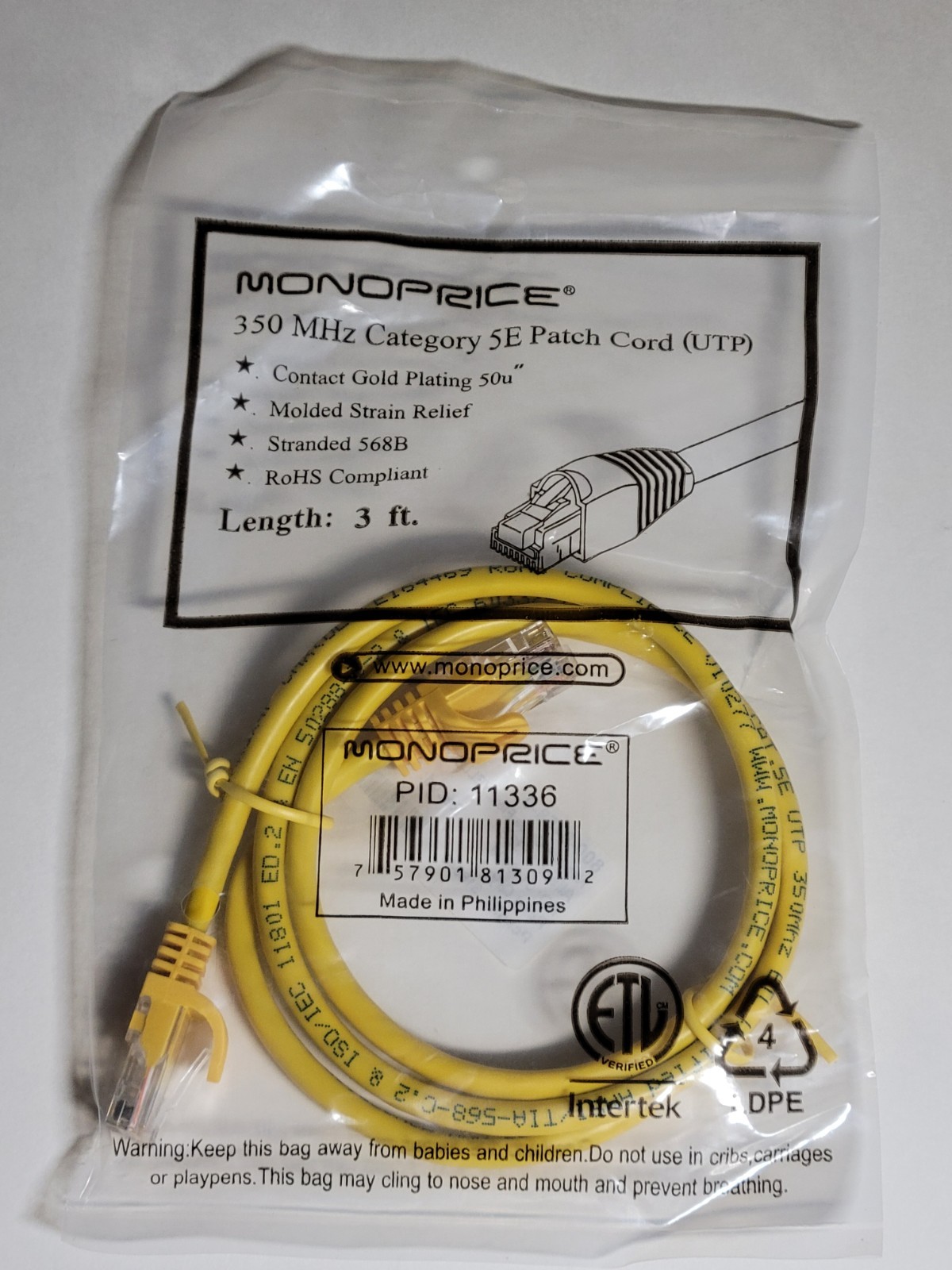 Lot Of 11 New Monoprice	3' 350 MHz Cat 5E Ethernet Patch Cord UTP, Yellow 3 Ft.