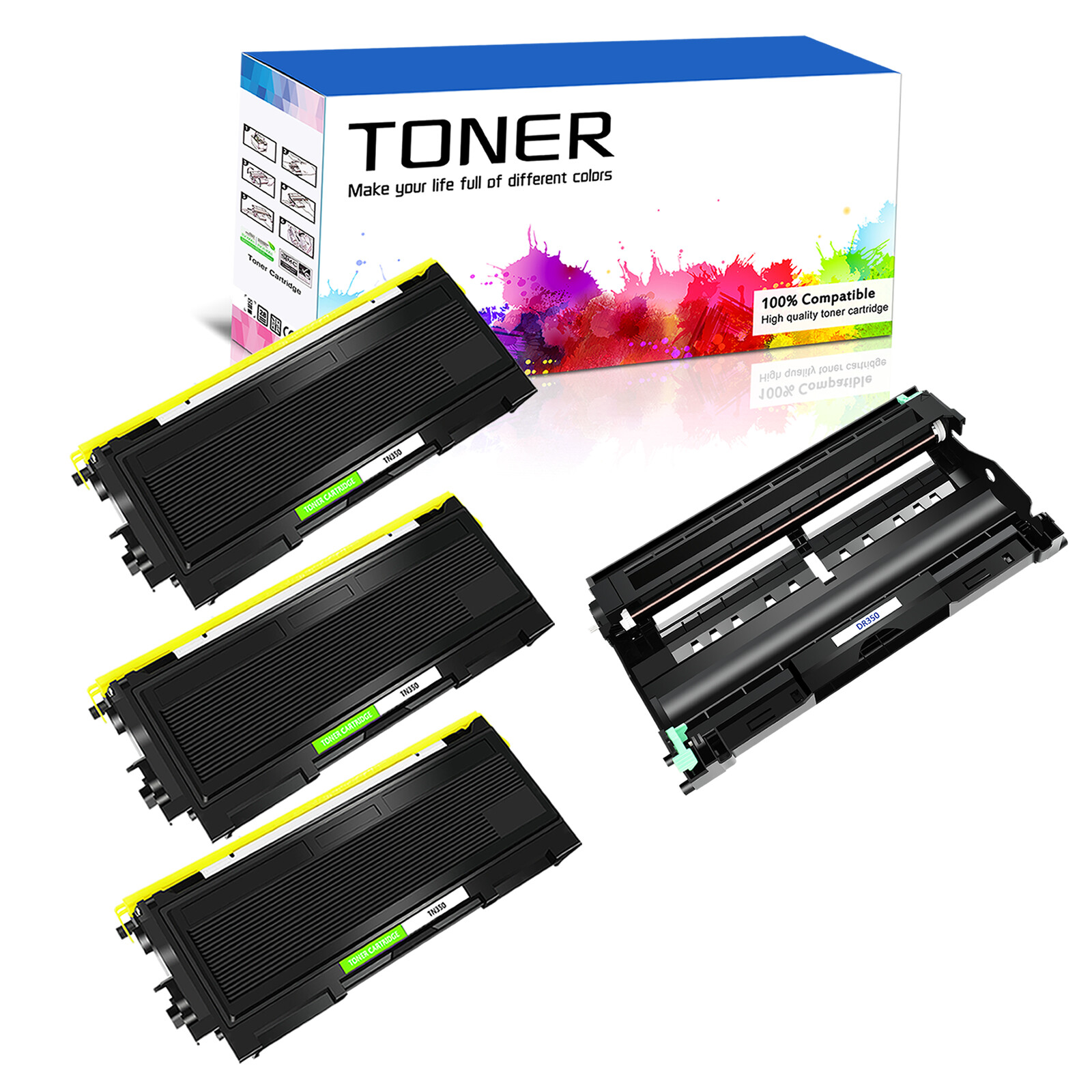 3PK TN350 Toner +1PK DR350 Drum For Brother HL-2030R HL-2040 DCP-7010 DCP-7020