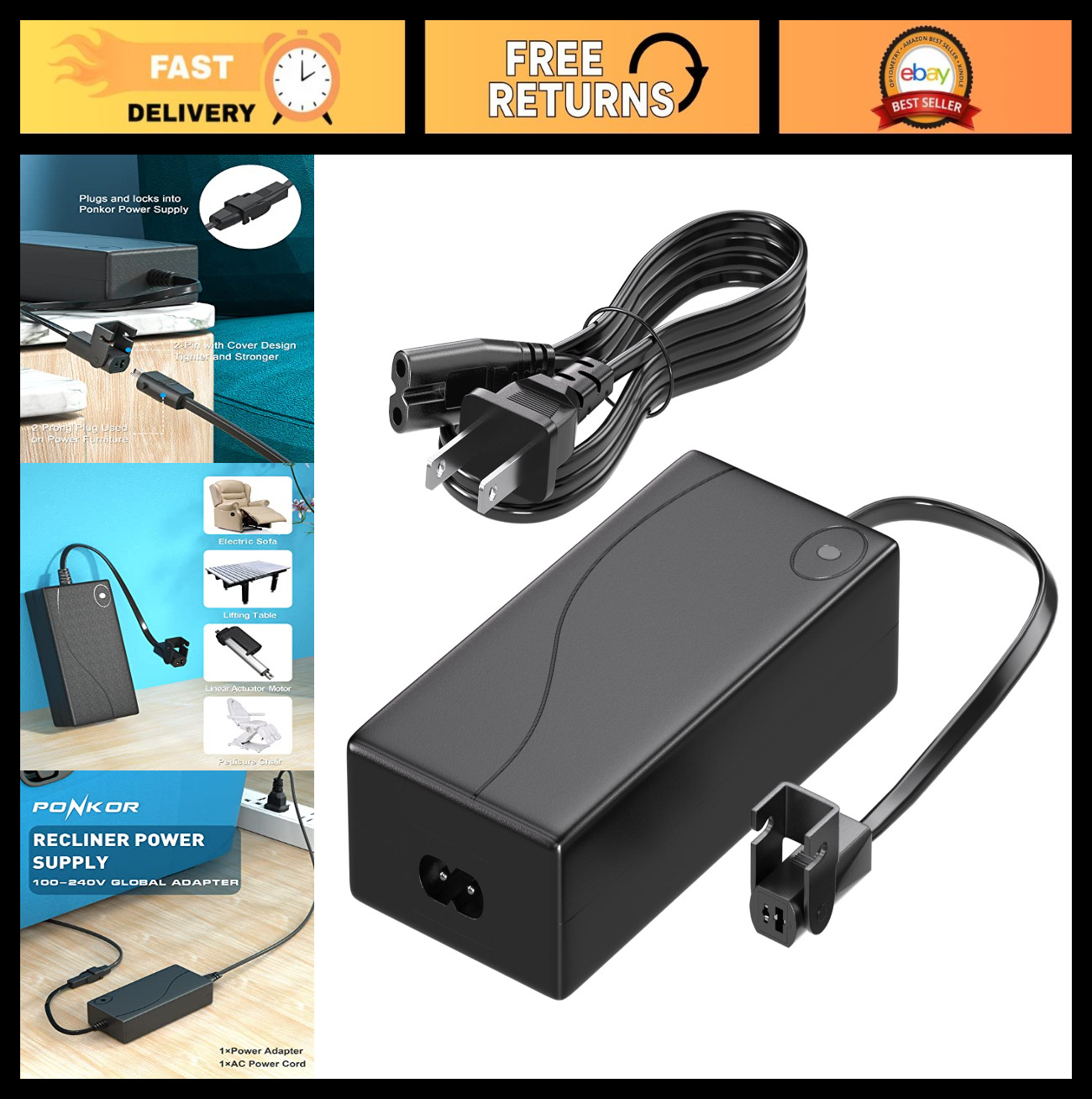 Power Recliner Power Supply Adapter 29V/24V 2A AC/DC Transformer with Cord