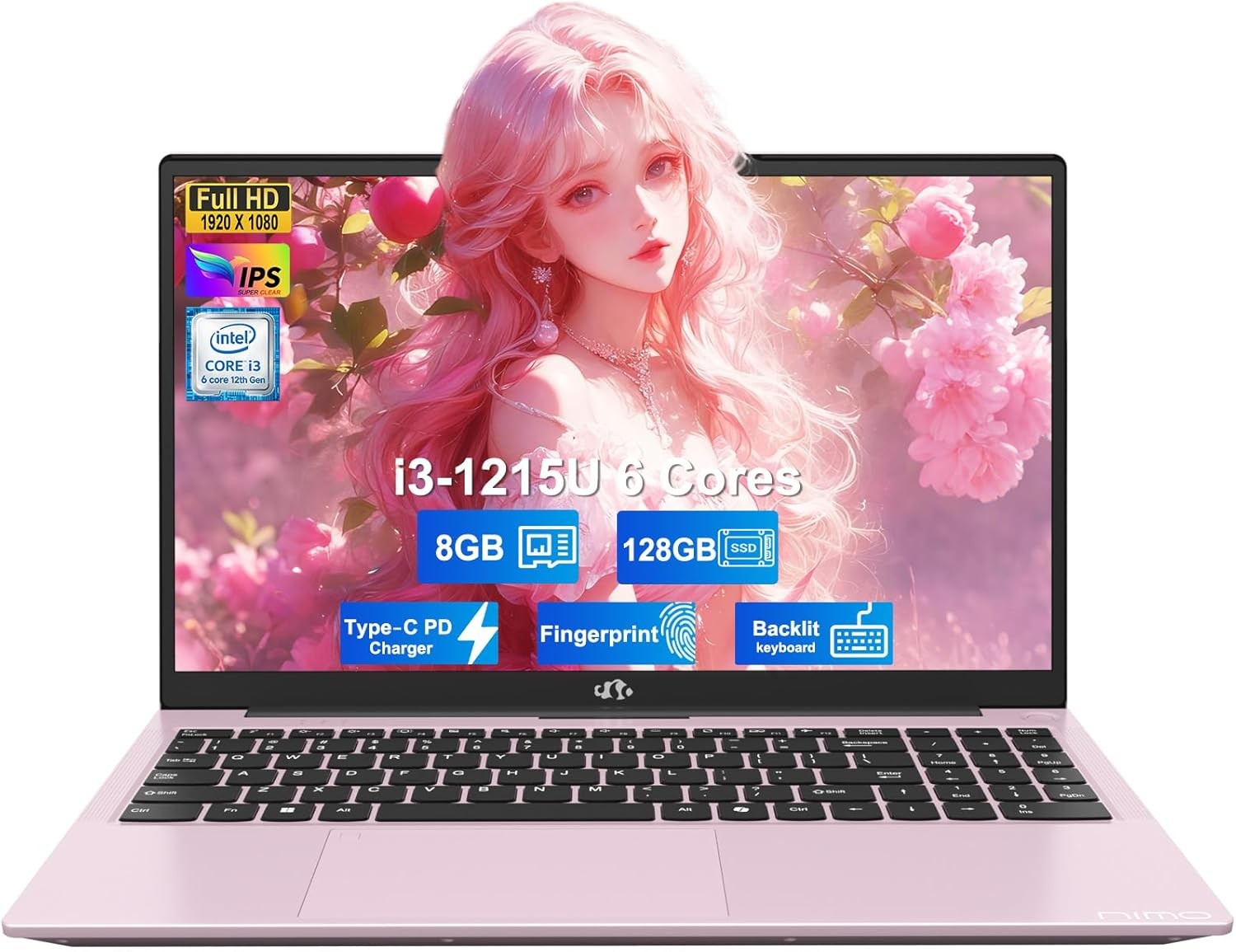 NIMO 15.6" IPS FHD Student Laptop, Intel 6-Core i3-1215U, 8GB RAM, 128GB SSD